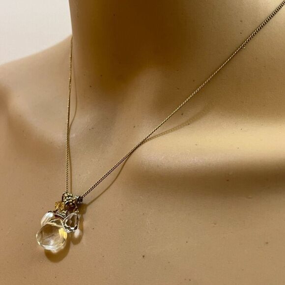 Handmade Teardrop Quartz Necklace Gold Tone Chain Cultured Pearl Rhinestone 20in - Picture 5 of 13